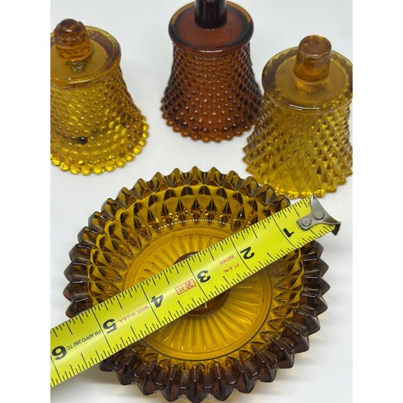 VTG Set of 4 Peg/Candle Holder Diamond Point Brown Amber Votive Cups Glass READ - Picture 9 of 10